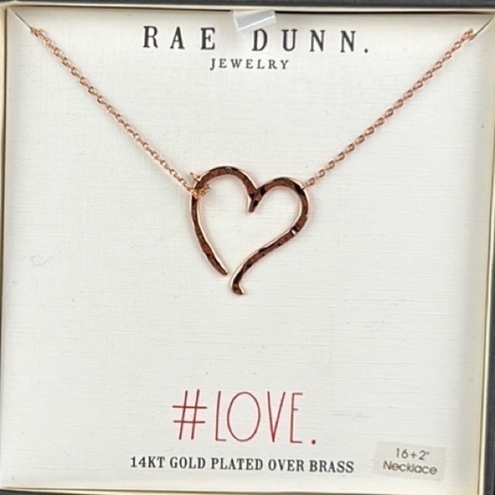 Rae Dunn - ‘Heart Rose Gold’ Necklace. 16+2”. NWT.